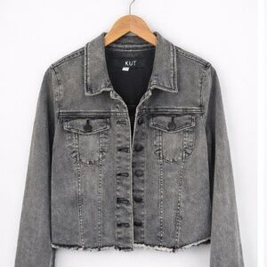 KUT from the Kloth Kara Jacket Women’s Large Washed Black Cropped Denim Jacket